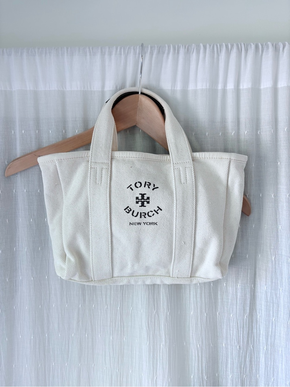 Tory Burch Cream Canvas Mini Tote with Logo